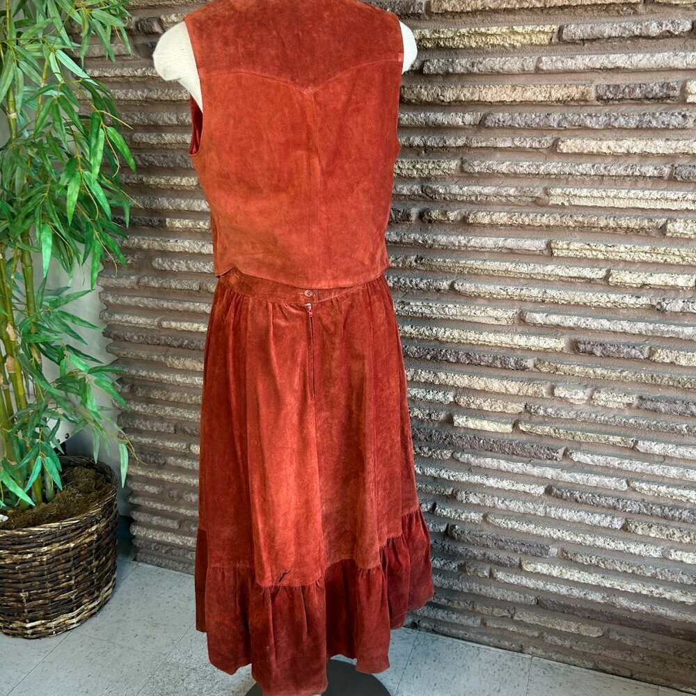 Carla Vintage 70s 80s Cowgirl Festival Rust Suede Vest and Full Skirt READ - Picture 9 of 15